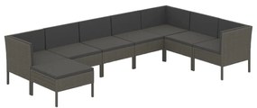 Set Divani da Giardino 8 pz con Cuscini in Polyrattan Grigio