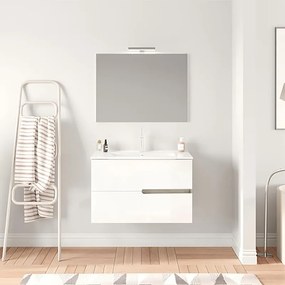 Mobile sottolavabo e lavabo con illuminazione Eva per vasca centrale rovere grigio/frontale bianco in mdf L 80 x H 51 x P 46 cm 2 cassetti