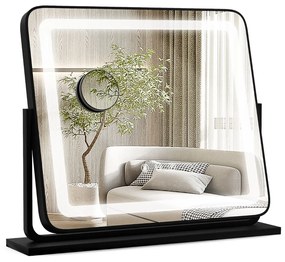 Costway Specchio toletta con 3 modalità di illuminazione a colori luminosità regolabile, Specchio ruotabile a 360° Nero