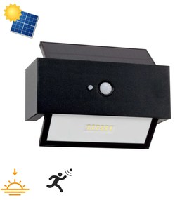 Applique LED Solare Nera Rettangolare con Sensore di Movimento Colore Bianco Naturale 4.000K