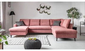 Divano letto a U in velluto rosa, angolo destro Stylish Stan - Miuform