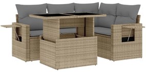 Set divano da giardino 5 pz con cuscini beige in polyrattan