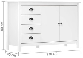 Credenza hill bianca 130x40x80 cm in legno massello di pino