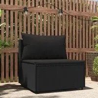 Divano Centrale da Giardino con Cuscini in Polyrattan Nero 319785