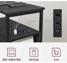 Comodino ROD nero con prese elettriche e porte USB integrate