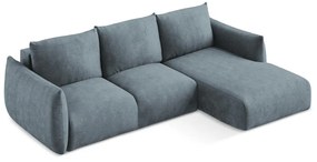 Divano angolare blu allungabile (con penisola a destra/con chaise lounge) con rivestimento in ciniglia Leila – Makamii