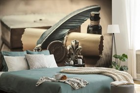 Carta da parati autoadesiva – Penna storica e pergamena
