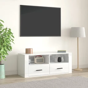 Mobile porta tv bianco lucido 100x35x40 cm in legno multistrato