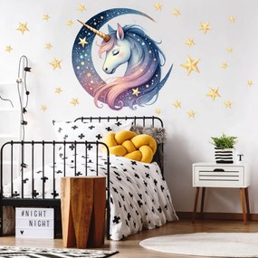 Adesivi murali cameretta bimba - Unicorno nell'abbraccio della luna | Inspio