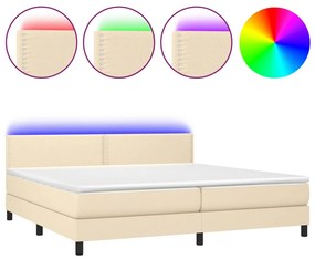 Letto a molle materasso e led bianco 200x200cm in tessuto