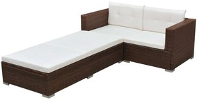 Set divani da giardino 3 pz con cuscini in polyrattan marrone