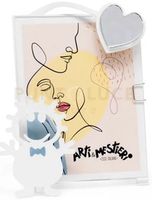 Porta foto bibina decorato bianco in ferro e polimetilmetacrilato p...