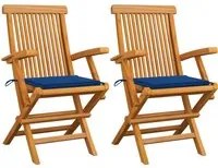 Sedie da Giardino con Cuscini Blu Reale 2pz Legno Massello Teak 3062497