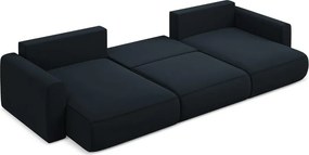 Divano angolare blu scuro allungabile/con contenitore (a U) con rivestimento in velluto Kapua – Makamii