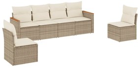 Set divano da giardino 6 pz con cuscini beige in polyrattan