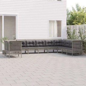 Set Divani da Giardino 10 pz con Cuscini in Polyrattan Grigio