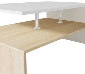 Tavolino da caffè in truciolato 90x59x42 cm quercia e bianco