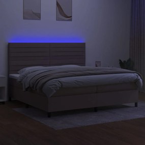 Letto a molle materasso e led tortora 200x200cm in tessuto