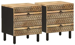 Comodini 2pz Neri 40x33,5x46 Cm Legno Massello Mango Grezzo /