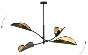 Lampadario a Sospensione in Acciaio e Tessuto LOTUS 4 Nero 4xE14 Colore del corpo Nero e Oro