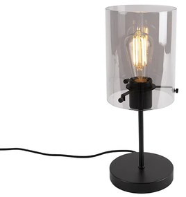 Lampada da tavolo di design nera con vetro fumé su piedistallo - Dome