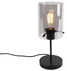 Lampada da tavolo di design nera con vetro fumé su piedistallo - Dome
