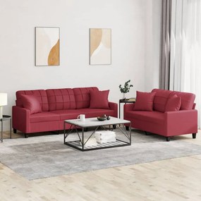 Set Di Divani 2 Pz Con Cuscini Rosso Vino İn Similpelle /