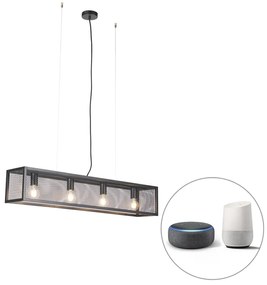 Lampada a sospensione industriale intelligente nera incl. 4 WiFi A60 - Cage Wire