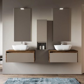 Mobile Bagno Sospeso 80 Cm Un Cassetto Specchio Con Lampada Led 52x102 Cm Savini "Luna 3"