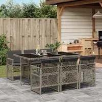 Set da Pranzo da Giardino 7 pz con Cuscini in Polyrattan Grigio 3210728