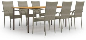 Set mobili da pranzo giardino 7 pz in polyrattan grigio