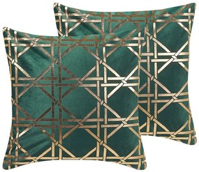 Set di 2 cuscini decorativi geometrico 45 x 45 cm verde e oro CASSIA Beliani