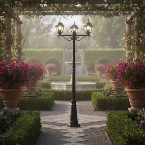 Lampione Storico con 3 Lanterne 200cm E27 IP54 Nero - Serie ALFIERI