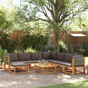 Set divano giardino 9 pz con cuscini legno massello di acacia