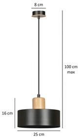 Lampadario a Sospensione in Acciaio e Legno TORIN 1 Nero/Bianco E27