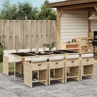 Set da Pranzo da Giardino 9 pz con Cuscini Beige in Polyrattan 3277869