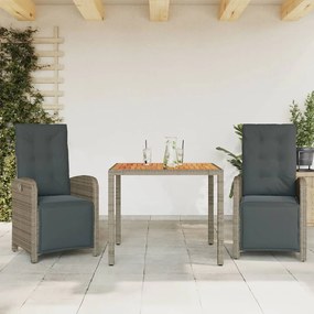 Set Da Bistrò 3 Pz Con Cuscini Grigio İn Polyrattan /