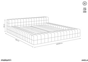 Letto matrimoniale imbottito tortora con griglia 140x200 cm Akela - Makamii