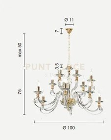 Lampadario in vetro soffiato 1306 12 luci lp.1306-12-fume