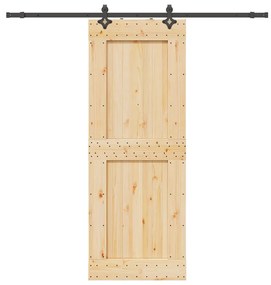 Porta Scorrevole Con Set Hardware 85x210 Cm Legno Massello Pino /
