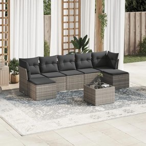 Set Divano da Giardino 8 pz con Cuscini Grigio in Polyrattan