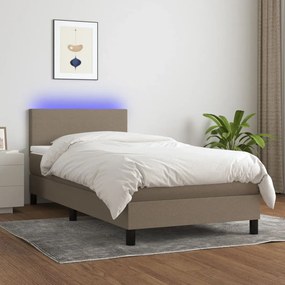 Letto A Molle Con Materasso E Led Tortora 90x190 Cm İn Tessuto /