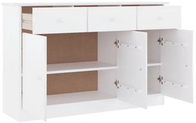 Credenza alta bianca 112x35x73 cm in legno massello di pino