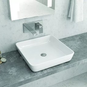 Lavabo bagno quadrato in ceramica bianca lucida | Litos-P105 - KAMALU