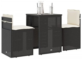 Set Da Bistrò 3 Pz Con Cuscini Nero İn Polyrattan /
