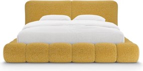 Letto matrimoniale imbottito color senape con contenitore con rete inclusa 200x200 cm Solange – Micadoni