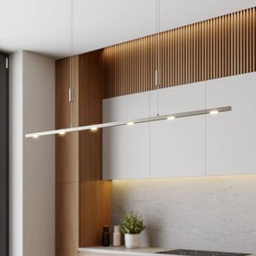 Lampada a sospensione Quitani LED Tolu, nichel, lunghezza 120 cm