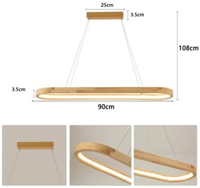 Brilagi - Lampada a sospensione con cavo LED UMEA WOOD LED/40W/230V 90x22 cm, legno di caucciù