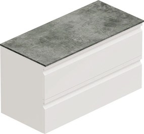 Mobile Pull L100 H55 P45 bianco opaco laccato 2 cassetti a chiusura ammortizzata e top gres nero Creta per lavabo in appoggio, piedini non inclusi