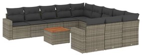 Set divani da giardino 12 pz con cuscini grigio in polyrattan